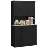 HOMCOM 71" Buffet with Hutch, Modern Farmhouse Kitchen Pantry Storage Cabinet with Microwave Oven Countertop, Drawer, and Cupboard, Black HOMCOM