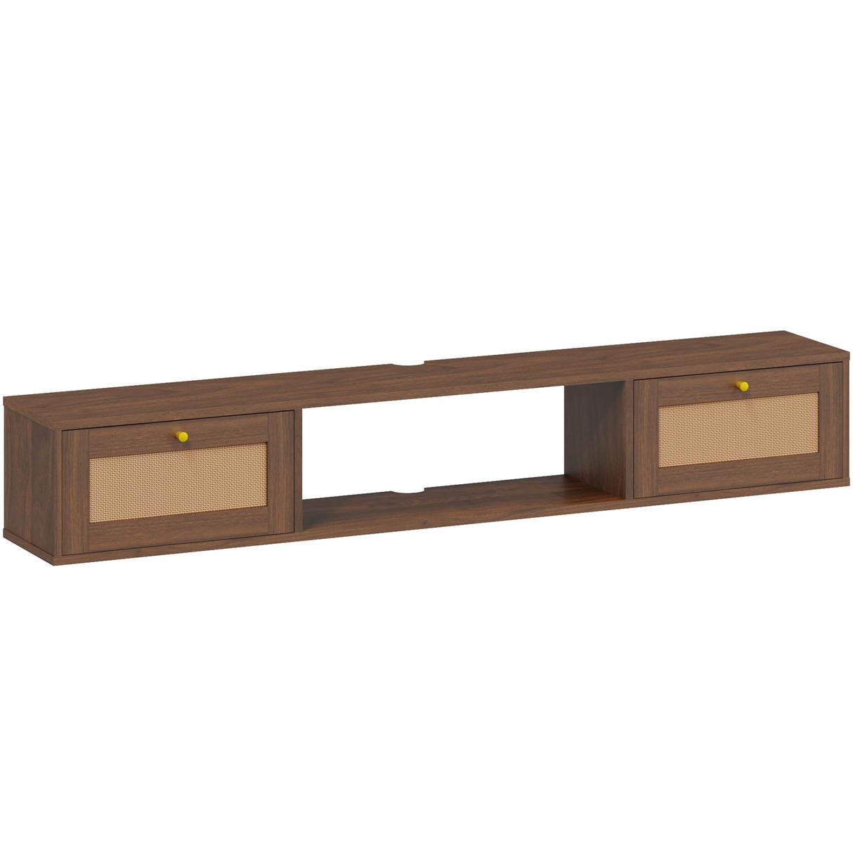 EROMMY Modern Rattan Floating TV Stand, Rectangular Wall-Mounted Floating Stand for TVs with Doors, Entertainment Center for Under TV Storage, 57 inch, Caramel Oak EROMMY