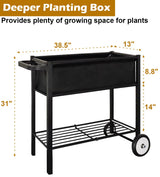 Koutemie Outdoor Raised Planter Bed Box with Legs for Gardening, Elevated DIY Garden Cart on Wheels for Vegetables Flower Tomato Herb Plant, Black Koutemie