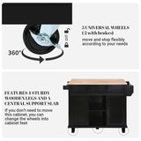 Rovibek 53in Mobile Kitchen Island with Drop Leaf, Storage Drawers, and Spice Rack in Jet Black Rovibek