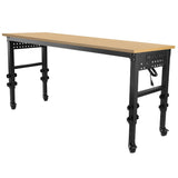 72" × 24'' Height Adjustable Workbench - Rolling Heavy-Duty Worktable with Power Outlet and Wheels, Large Load Capacity Rubber Wood Top Workbench for Garage Office Workshop Home Nanberone