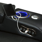 Seatcraft Anthem Home Theater Seating - Italian Leather - Power Recline Sofa - Fold-Down Table - Powered Headrests - Arm Storage - USB Charging - Cup Holders, Black Seatcraft