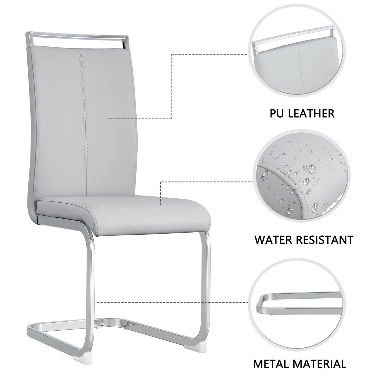 Baysitone Modern Dining Chairs Set of 4, Side Room Chairs, Kitchen with Faux Leather Padded Seat High Back, for Room,Kitchen, Living Light Grey Baysitone