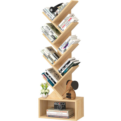SHEEPAM 9 Tier Tree Bookshelf,Christmas Green Bookcase for Narrow Space, Storage Organizer Floor Standing Bookshelves for Books, Tall Book Case for Home Office, Living Room, Bedroom