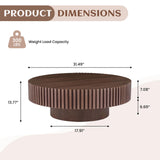 31.49" Walnut Coffee Table Round Wood, Modern Unique Fluted Coffee Table, Contemporary Drum Circle Coffee Table Accent Tea Table Center Table for Living Room, Small Space, Apartment SLEERWAY