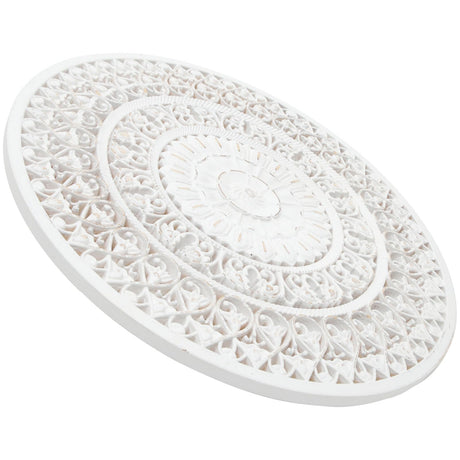 Alipis Wooden Flower Wall Decor Round Carving Flower Sculpture 3d Flower Heritage Plaques White Wall Medallions Art Ornament for Home Farmhouse Living Room Bedroom Alipis