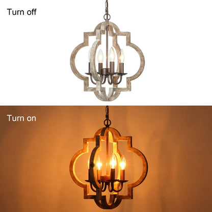 T&A Farmhouse Orb 4 Lights Chandelier, Handmade Wood Brown Light Fixture for Kitchen Island Entryway Foyer Dining Room - WoodArtSupply