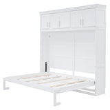 Harper & Bright Designs Full Size Murphy Bed with Top Cabinets,Cabinet Full Bed with Storage,Wooden Foldable Wall Bed Frame for Home Office Studio, White Harper & Bright Designs