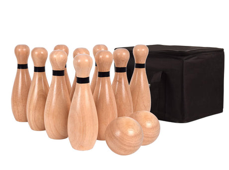 NI-ROU Outdoor Giant Lawn Bowling Games Wooden lawn Set Fun Sports Games Outside or Indoor for Family Adults and Kids Backyard Skittles Carrying Bag with 10 Pins and 2 Balls NI-ROU