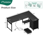 AODK L Shaped Gaming Desk with 4 Drawers, 53" Reversible Home Office Desks with Power Outlets, L Shaped Computer Desk with USB Charging Port and Host Stand, Corner Desk, Easy to Assemble, Black AODK