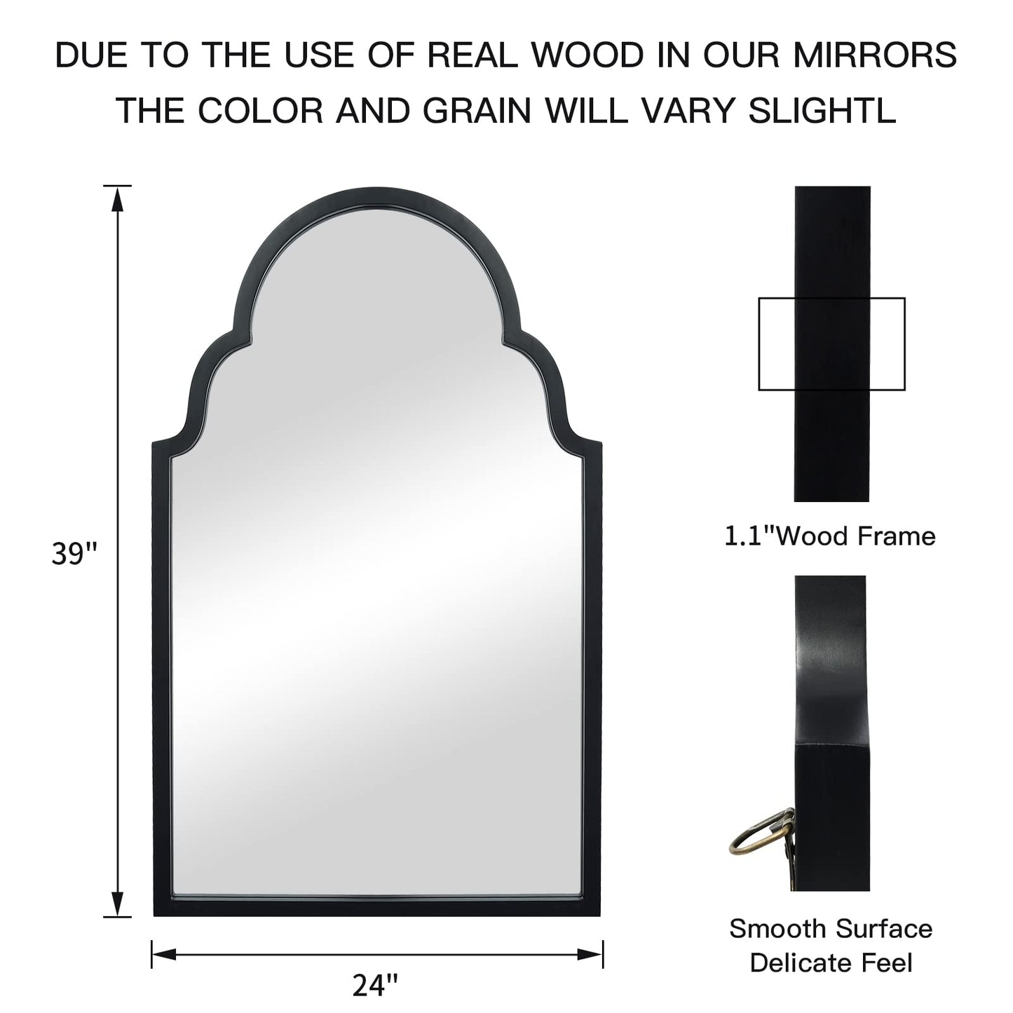 VVK Arch Wooden Wall Mounted Mirror for Decor,24"x39"Large French Antique Dark Black Farmhouse Mirror Perfect for Your Kitchen, Bedroom, Stairways, Entry Way and Living Room - WoodArtSupply