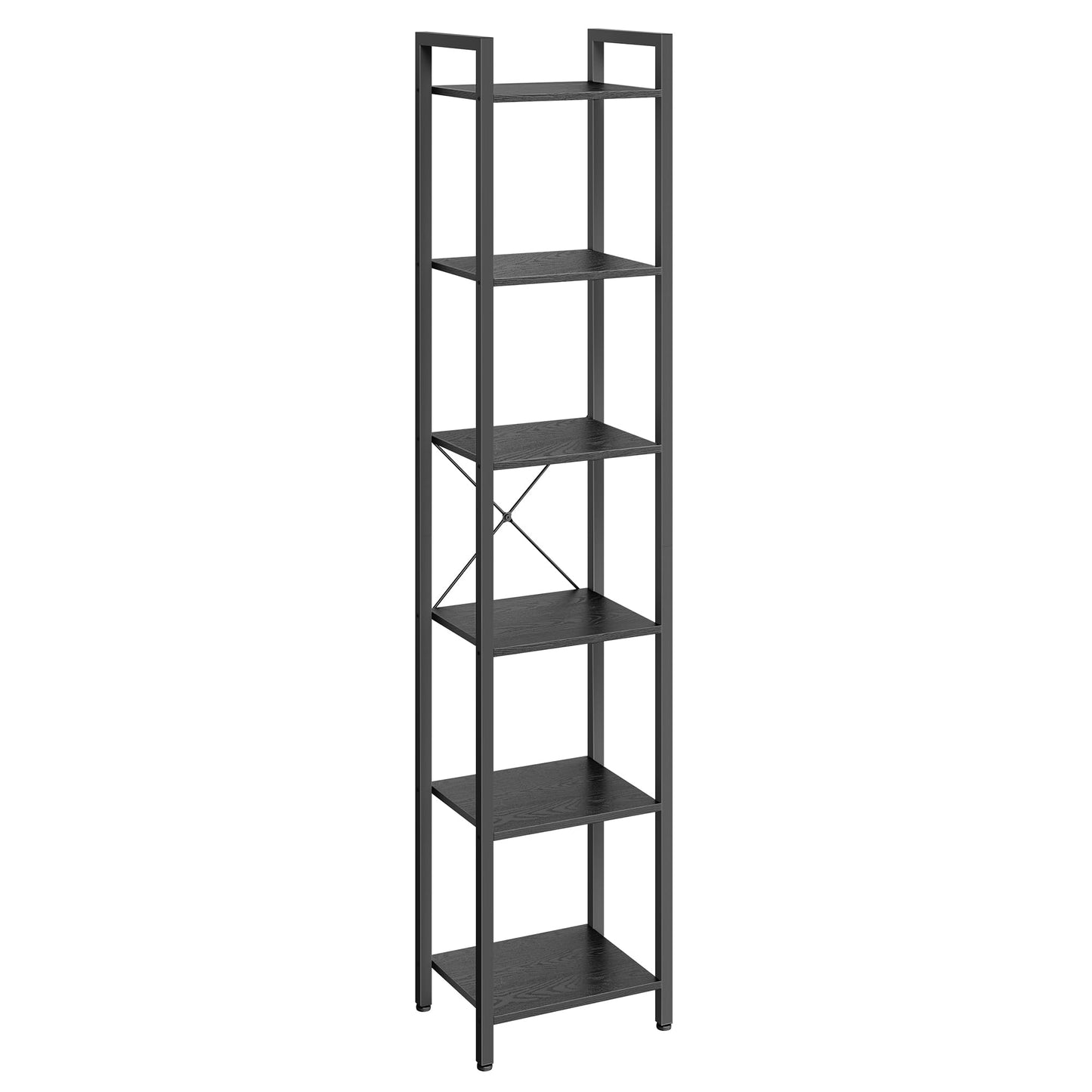 VASAGLE 6-Tier Tall Bookshelf, Narrow Bookcase with Steel Frame, Skinny Book Shelf for Living Room, Home Office, Study, 11.8 x 15.7 x 73.8 Inches, Industrial Style, Ebony Black and Black ULLS101B56