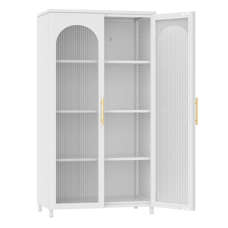 OSEILLC Metal Sideboard Buffet Cabinet with Glass Doors, 59" Tall Sideboard and Buffet with Storage, Accent Cabinet with Adjustable Shelves, Metal Storage Cabinet for Kitchen, Living Room, Hallway OSEILLC