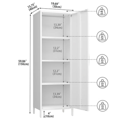 Steehoom Metal Storage Cabinet, Steel File Locker with 3 Shelves 59.06-inch high for School, Living Room, Bedroom, Office (White) - WoodArtSupply