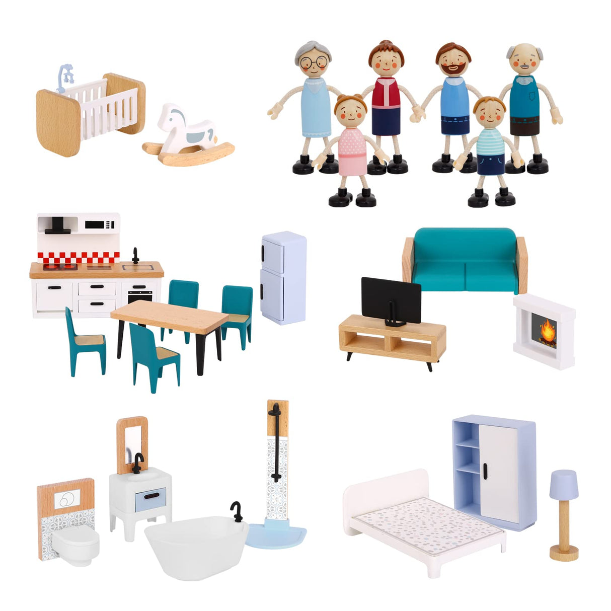 TOOKYLAND Wooden Dollhouse for Kids Doll House with Simulated Luxury Furniture Set Preschool Dollhouse Playset for Girls Toddlers Gifts TOOKYLAND