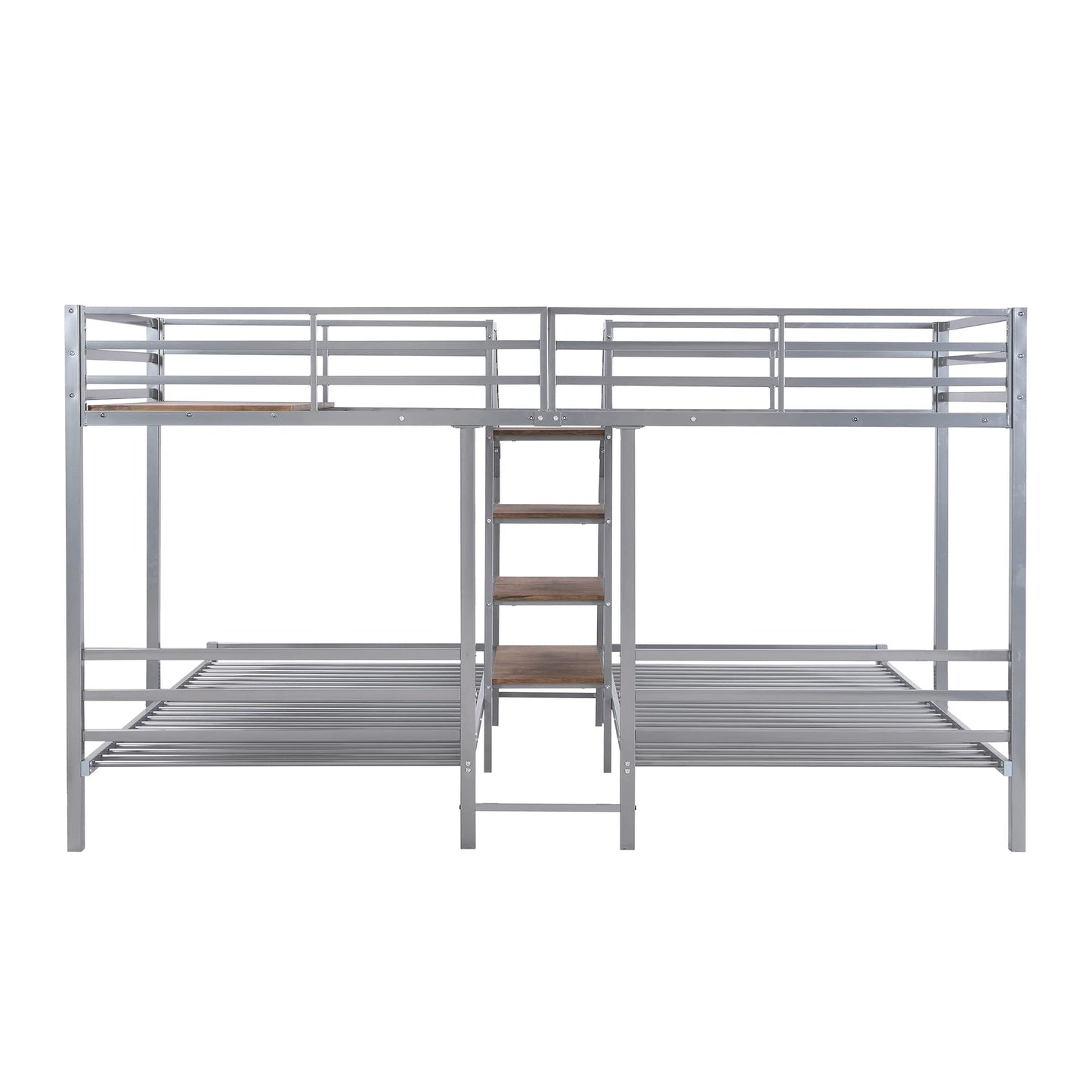 Harper & Bright Designs Metal Triple Bunk Bed with Stairs, 3 Beds Bunk Bed, Twin Over Twin & Twin Bunk Bed with Storage Shelves Staircase, for Kids Teens Adults, Silver