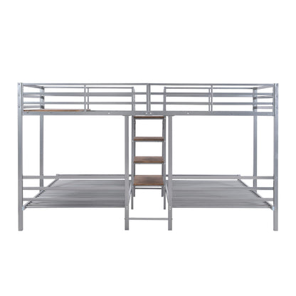 Harper & Bright Designs Metal Triple Bunk Bed with Stairs, 3 Beds Bunk Bed, Twin Over Twin & Twin Bunk Bed with Storage Shelves Staircase, for Kids Teens Adults, Silver