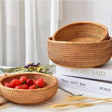 Rattan Bread Basket, Hand Woven Fruit Basket, Wicker Serving Basket Bowl, Decorative Baskets for Kitchen Counter Organizing, Set of 3 (Round) XIMISISE