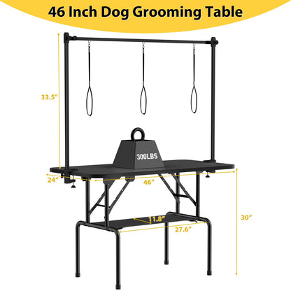 ROOMTEC 46 Inch Dog Grooming Table,Foldable Pet Grooming Tables at Home with Adjustable Arm,Nooses, Mesh Tray - WoodArtSupply