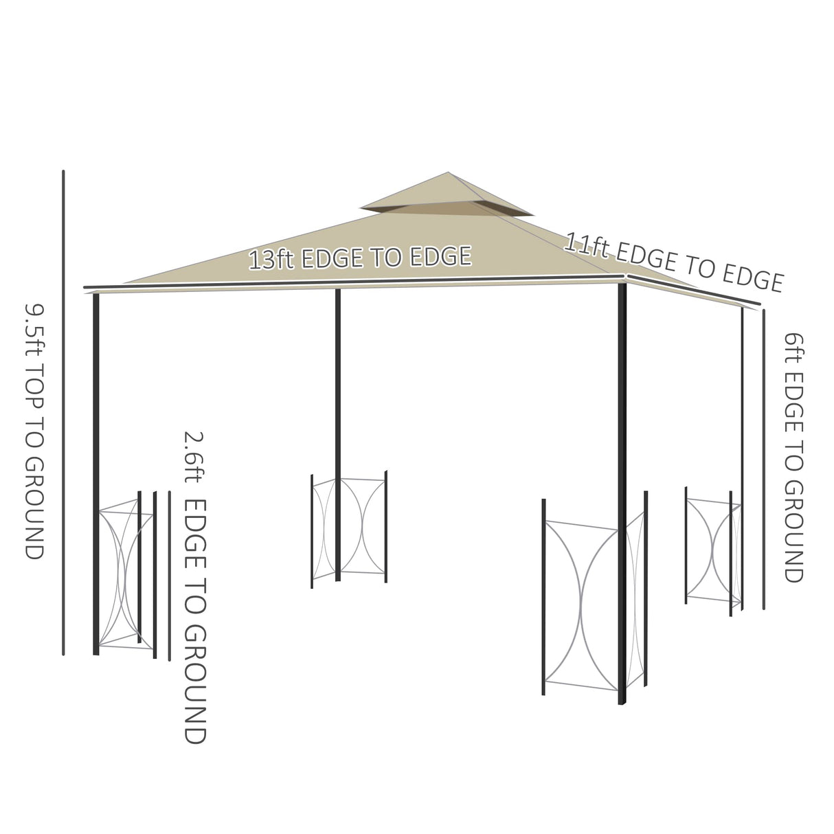 Outsunny 11' x 13' Patio Gazebo, Double Roof Outdoor Gazebo Canopy Shelter with Netting & Curtains, Steel Corner Columns for Garden, Lawn, Backyard and Deck, Beige Outsunny
