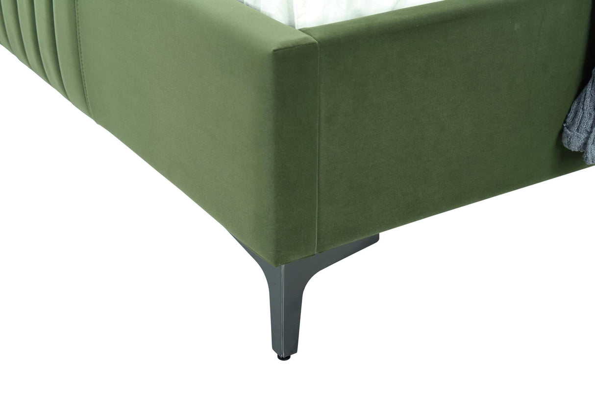 Manhattan Comfort Promenade Mid-Century Modern Velvet Upholstered Twin-Size Bed Frame - Luxurious Foam Padding, No Box Spring Needed, Stylish Vertical Stitched Headboard, Moss Green Manhattan Comfort