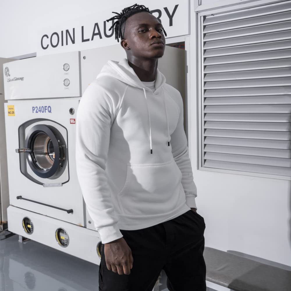 TOLOER Men's Hoodies Pullover Slim Fit Solid Color Sports Outwear Sweatshirts White Large TOLOER