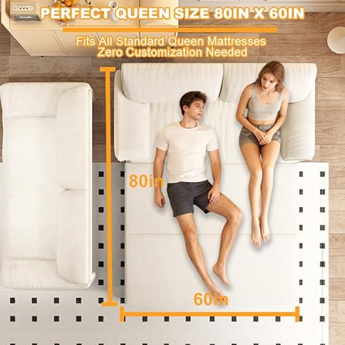 UPYOOE 63.8" Futon Sofa Bed Queen Size, Pull Out Bed, 3-in-1 Convertible Sleeper Sofa with Side Pocket, Modern Velvet Futon Couch for Living Room, Small Space, Apartment, Bedroom, Beige UPYOOE