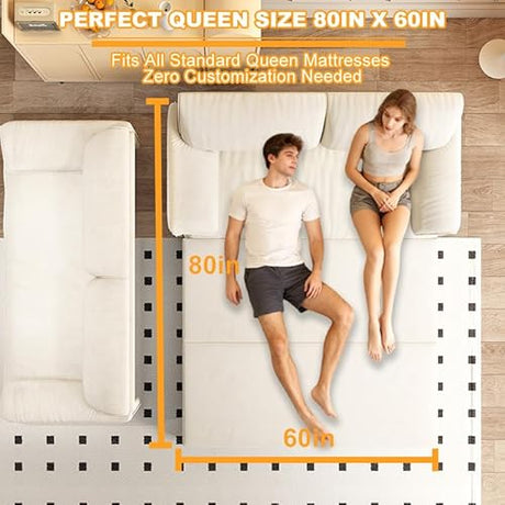 UPYOOE 63.8" Futon Sofa Bed Queen Size, Pull Out Bed, 3-in-1 Convertible Sleeper Sofa with Side Pocket, Modern Velvet Futon Couch for Living Room, Small Space, Apartment, Bedroom, Beige UPYOOE