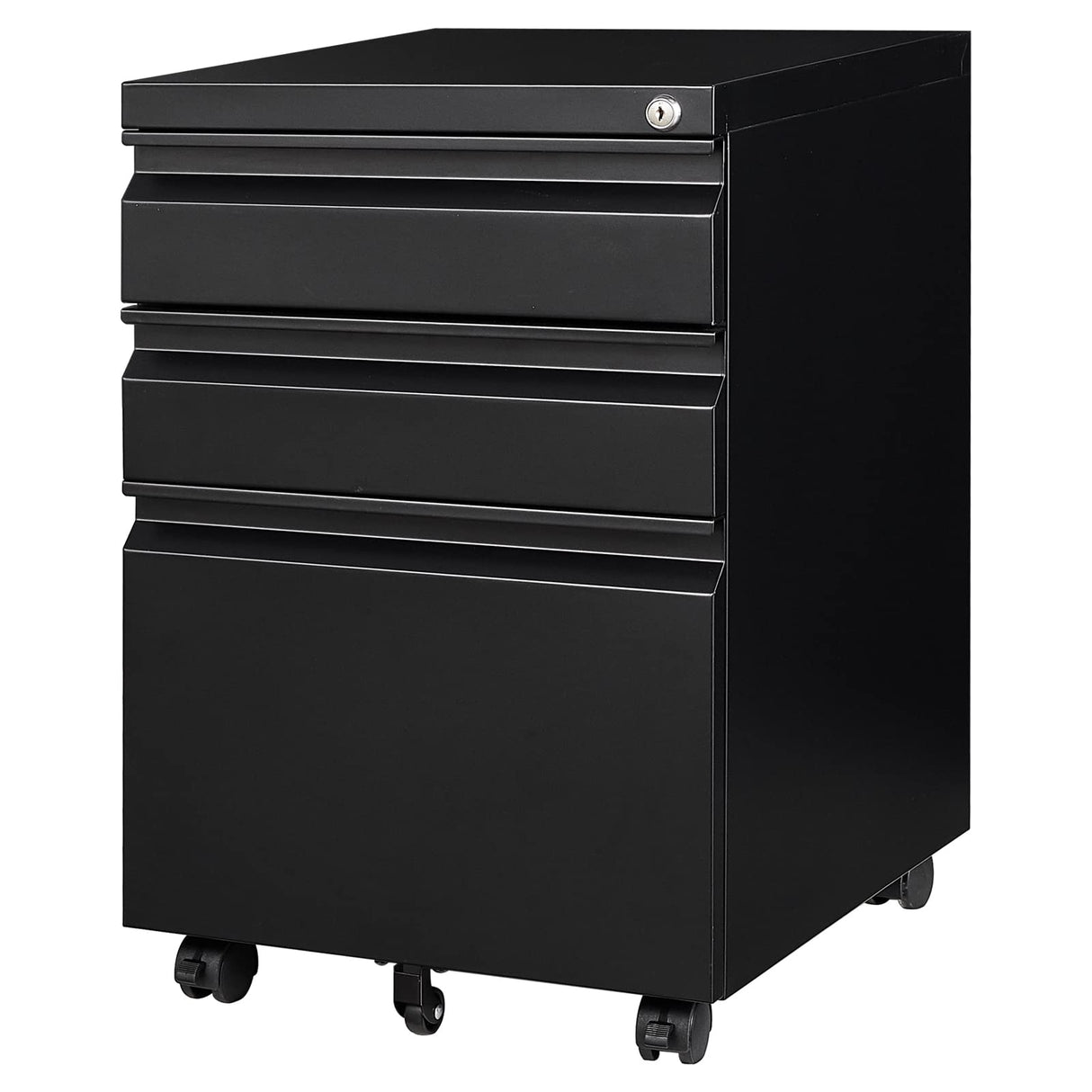 Yizosh 3 Drawer Mobile File Cabinet with Lock, Black Under Desk Rolling Filing Cabinet, Metal Locking File Cabinet on Wheels for Legal/Letter/A4 File (Full Assemble) Yizosh