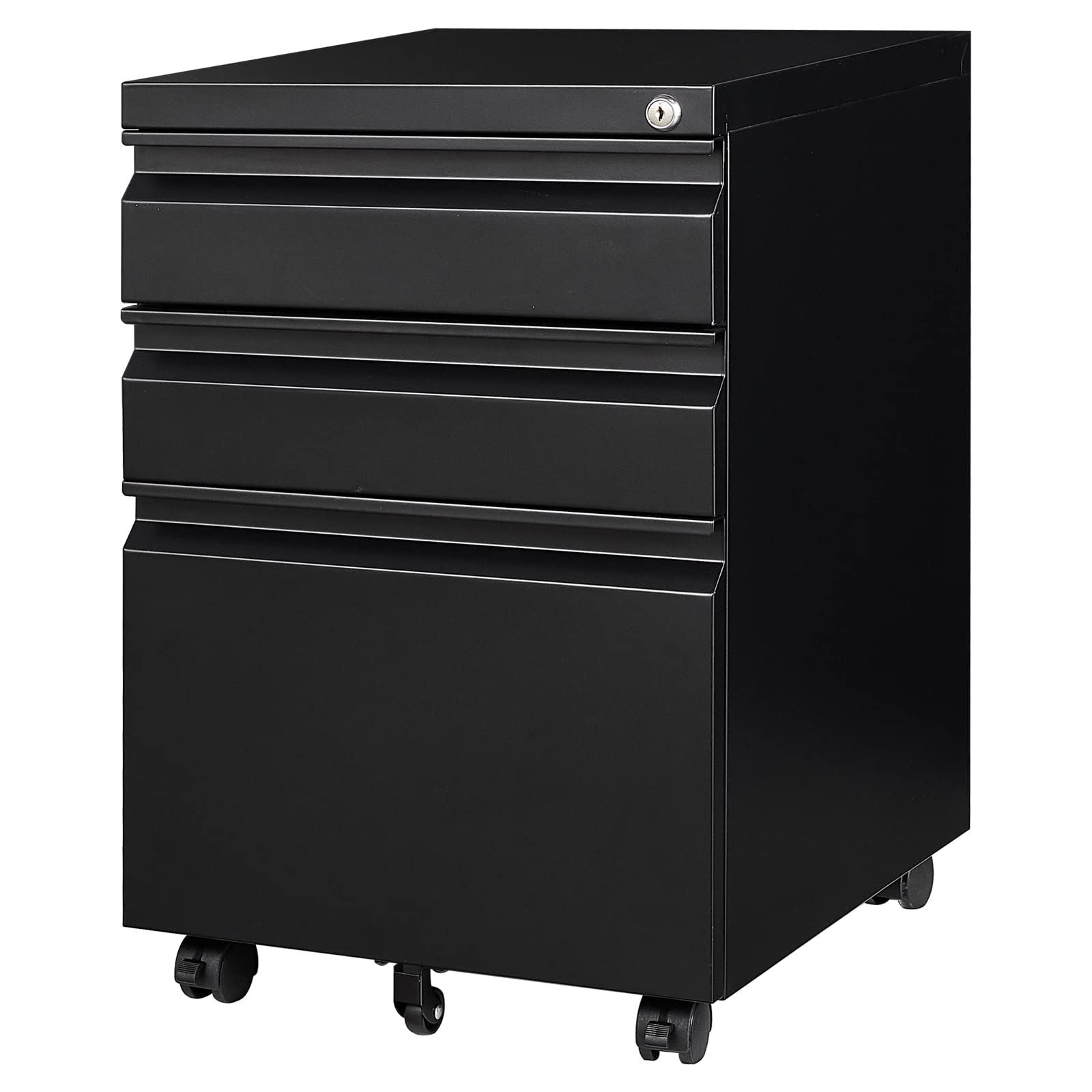 Yizosh 3 Drawer Mobile File Cabinet with Lock, Black Under Desk Rolling Filing Cabinet, Metal Locking File Cabinet on Wheels for Legal/Letter/A4 File (Full Assemble) - WoodArtSupply