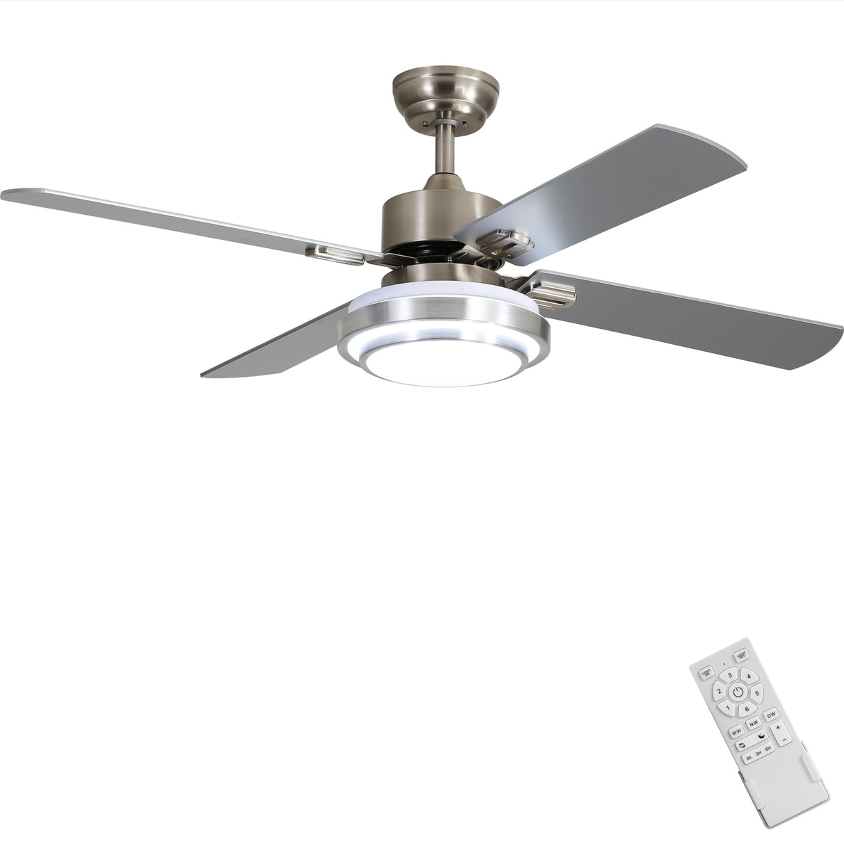 FINXIN Indoor Ceiling Fan Light Fixtures Remote LED 52 Brushed Nickel Ceiling Fans for Bedroom,Living Room,Dining Room Including Motor,Remote Switch FINXIN