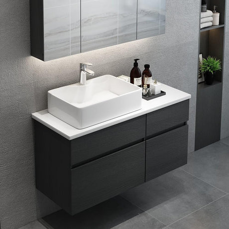 Weibath 31'' Bathroom Vanity Floating Bathroom Sink Cabinet with Ceramic Vessel Sink Black & White Wall Mounted Floating Vanity Weibath