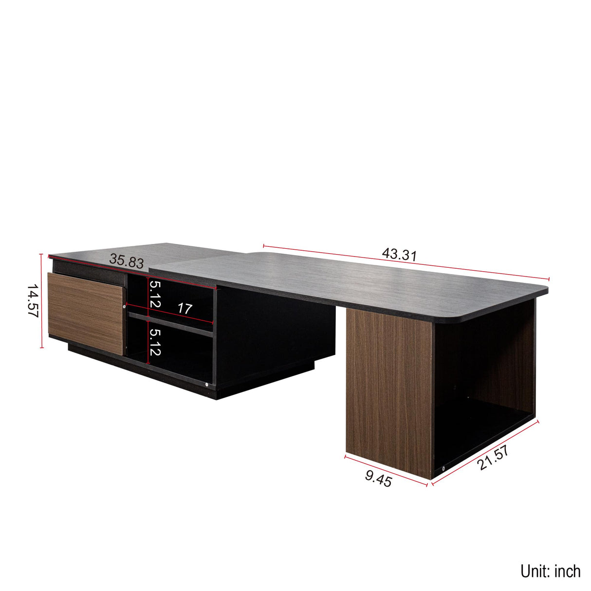 ALYIAMXL Expandable Coffee Table with Storage Drawers - Length Adjustable Wood Center Table for Living Room, Lounge, Large Rectangular Sofa Side Table ALYIAMXL