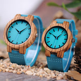 BOBO BIRD Men's Bamboo Wooden Watch with Blue Cowhide Leather Strap Casual Watches for Groomsmen Gift with Box BOBO BIRD