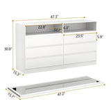 Gyfimoie 6 Drawer Dresser with Mirror for Bedroom, Accent Chests of Drawers with LED Light and Power Outlet, White 6 Dresser with Charging Station and 47"x15.7" Full Length Mirror (White) Gyfimoie