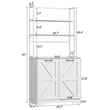 Frmobepts Kitchen Bakers Rack with Storage, 68'' Tall 6 Tier Farmhouse Pantry Cabinet with Trash Bin Cabinet, Microwave Stand Kitchen Cabinet with Hutch,White Frmobepts