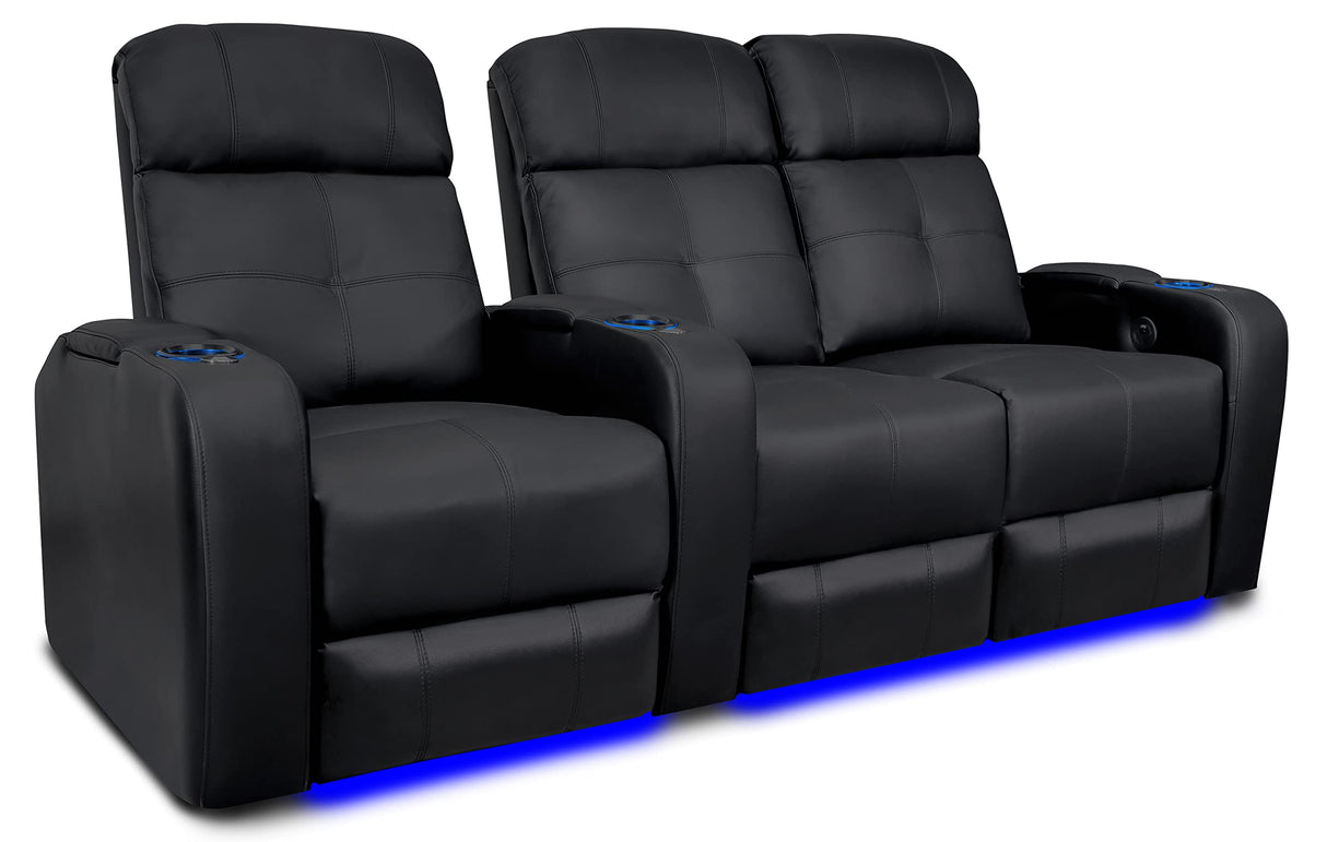 Valencia Verona Home Theater Seating | Premium Top Grain Italian 9000 Leather, Power Recliner, Power Headrest, LED Lighting (Row of 3 Loveseat Right, Black) VALENCIA THEATER SEATING