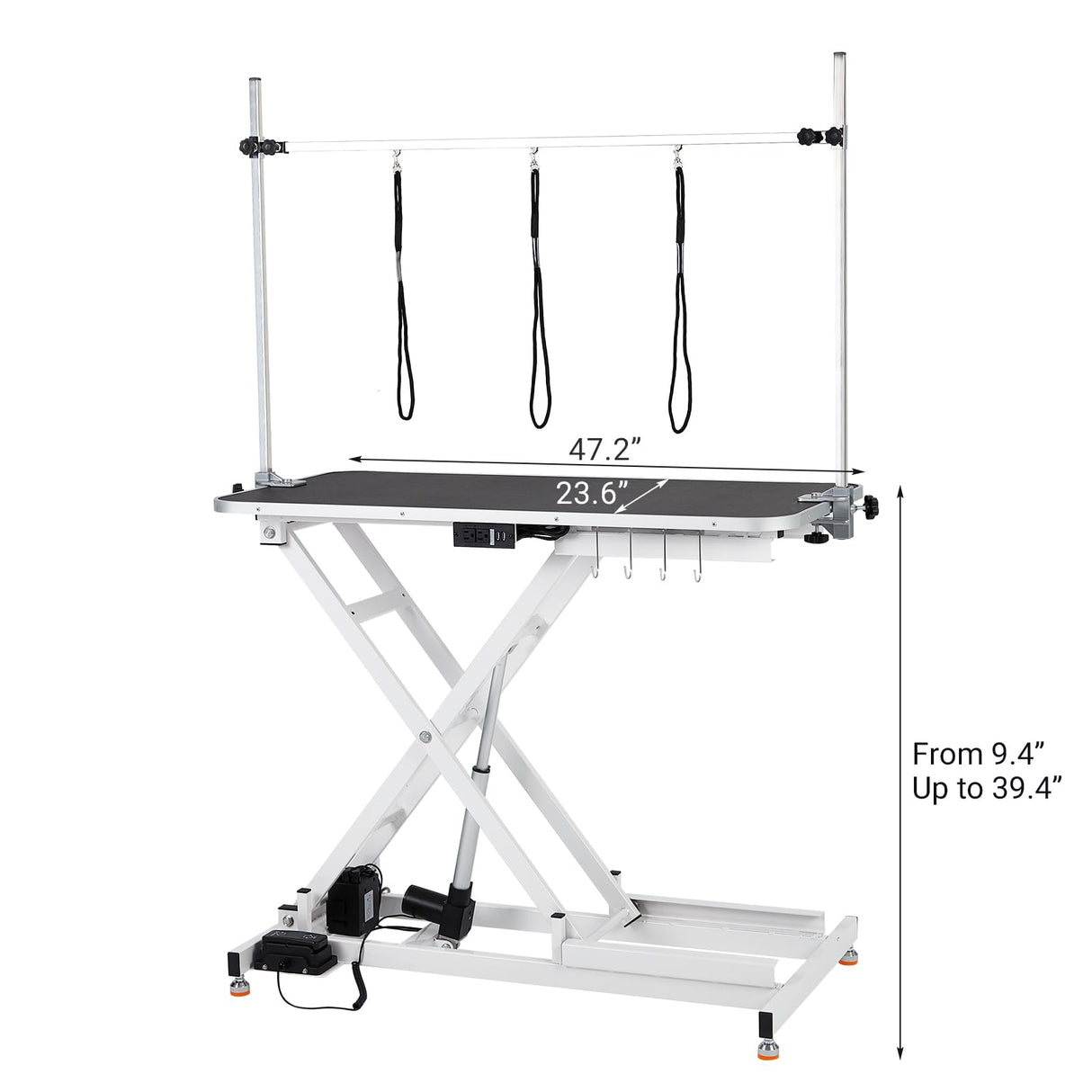 Upgraded 47” Electric Dog Grooming Table, 9"- 40" Height Adjustable Heavy Duty Electric Grooming Table with Anti Slip Tabletop, 3 Grooming Noose, for Dogs&Cats, White Towallmark