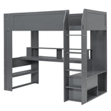Polibi Dark Gray Twin Gaming Loft Bed with Desk, LED Lights, and Charging Station Polibi