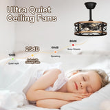 SabvioZh 16.5" Farmhouse Caged Fandelier Ceiling Fan with Light, Rustic Bladeless Small Ceiling Fans with Lights and Remote, Modern Enclosed Ceiling Fan with Light for Kitchen, Bedroom, Small Room SabvioZh