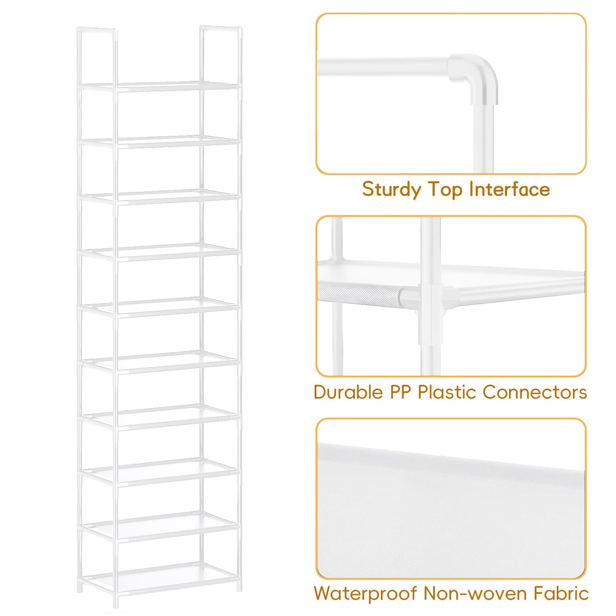 barsone Shoe Rack 10 Tiers, 20-25 Pairs Shoe Organizer Storage Shelf Stand Tower Shoe Rack, Space Saving Shoe Shelves Narrow Free Standing Shoe Rack for Closet Entryway Hallway Apartment Garage(White) barsone