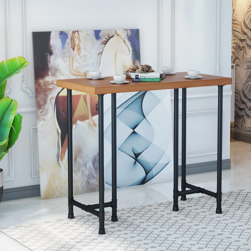 Industrial Pipe Counter Height Dining Table with Solid Wood Top - Versatile Pub and Laptop Table for Modern Spaces