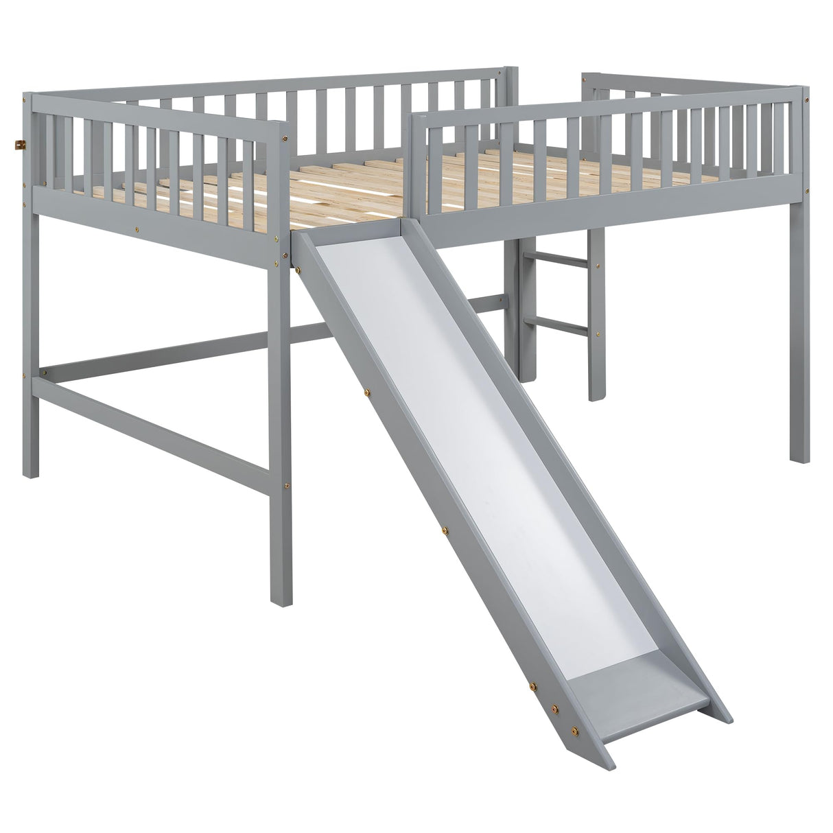 Harper & Bright Designs Full Size Low Loft Bed with Slide, High Guardrail & Ladder, Kids Wooden Full Loft Bed Frame for Girls,Boys, No Box Spring Needed, Gray Harper & Bright Designs