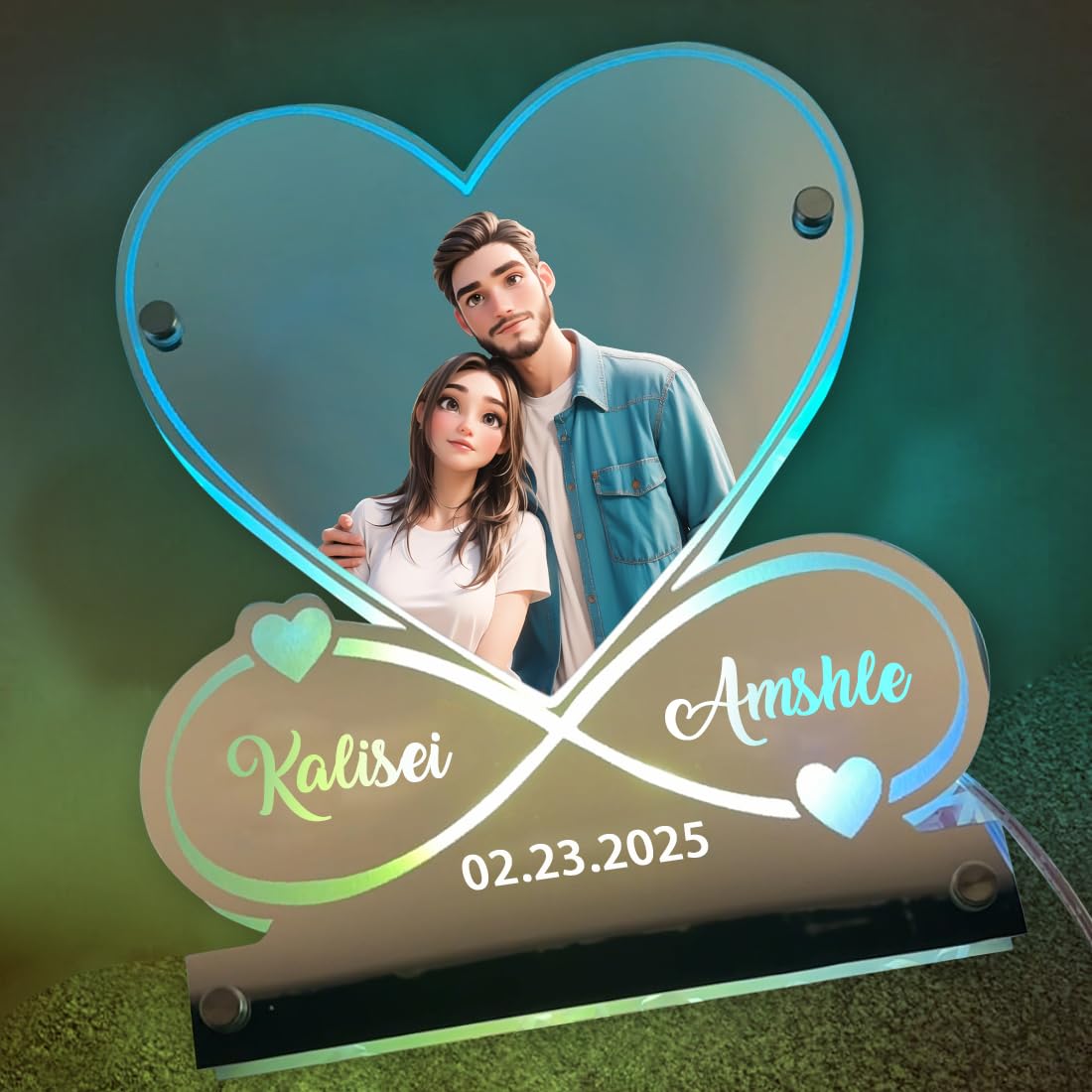 Personalized Couple Photo Infinity Symbol Mirror Lamp Custom Photo Couple Name Date Mirror Neon Sign Wall Art Decorion Gift for Valentine's Day Anniversary Birthday Wedding Wife Husband (Style 10) Generic