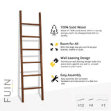 FUIN 6ft Wooden Brown Blanket Ladder Living Room Decorative Wall Leaning Farmhouse Quilt Display Holder Rustic Wood Towel Rack for Bathroom FUIN