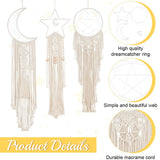 BEUNITONE Macrame Kits for Adults Beginners Easy 3 Set Moon Star Craft Kits DIY Dream Catcher Kit with Instructions Video Macrame Wall Hanging Supplies Dream Catcher Kit for Room Wall Decoration BEUNITONE