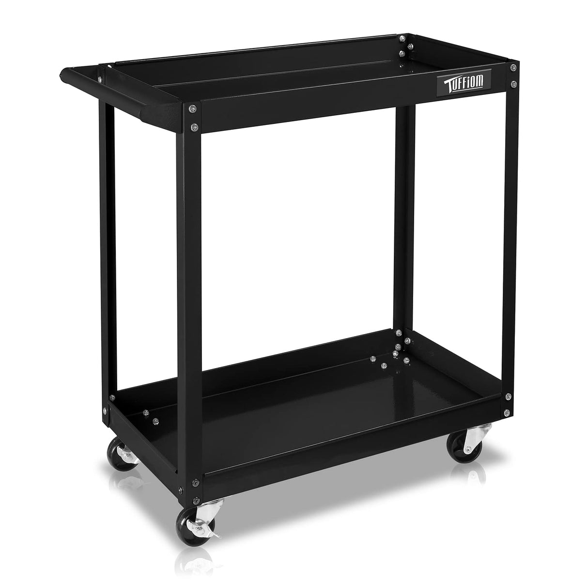 TUFFIOM 2 Tier Rolling Tool Cart, 220 LBS Capacity Industrial Service Cart w/Wheels, 2 Shelf Steel Utility Cart, Tool Storage Organizer for Mechanic, TUFFIOM
