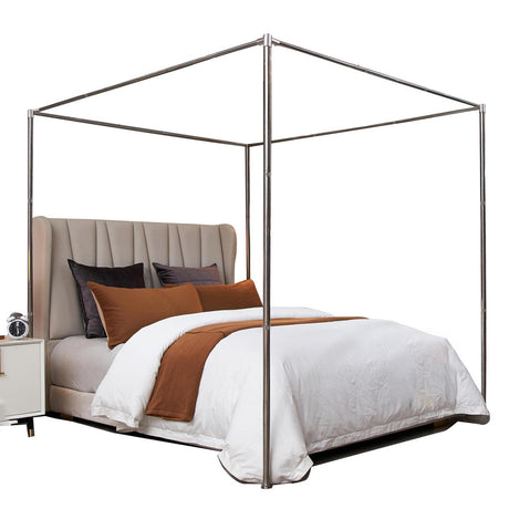 VELSKUD Canopy Bed Frame King, Stainless Steel Four Corner Bed Canopy Poles Mosquito Net Frame Bracket Fit for Metal Bed Wood Bed, Stainless Steel Canopy Bed Frame King Size VELSKUD