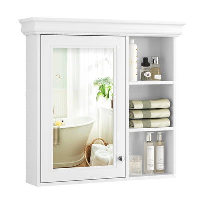 Merax Modern Bathroom Medicine Cabinet with Mirror, 30" x 28" Wall Mounted White Medicine Cabinet with Storage and Open Shelves,Over The Toilet Mirrored Bathroom Storage Wall Cabinet