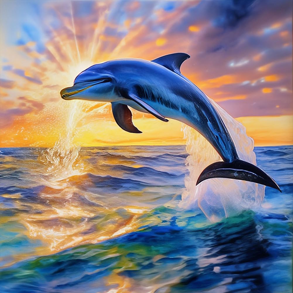 Anuver Dolphin Diamond Art Kits for Adult, Diamond Painting Kits for Beginners, DIY Full Drill Diamond Gem Craft Painting Home Wall Decor, 12x12 Inch Anuver